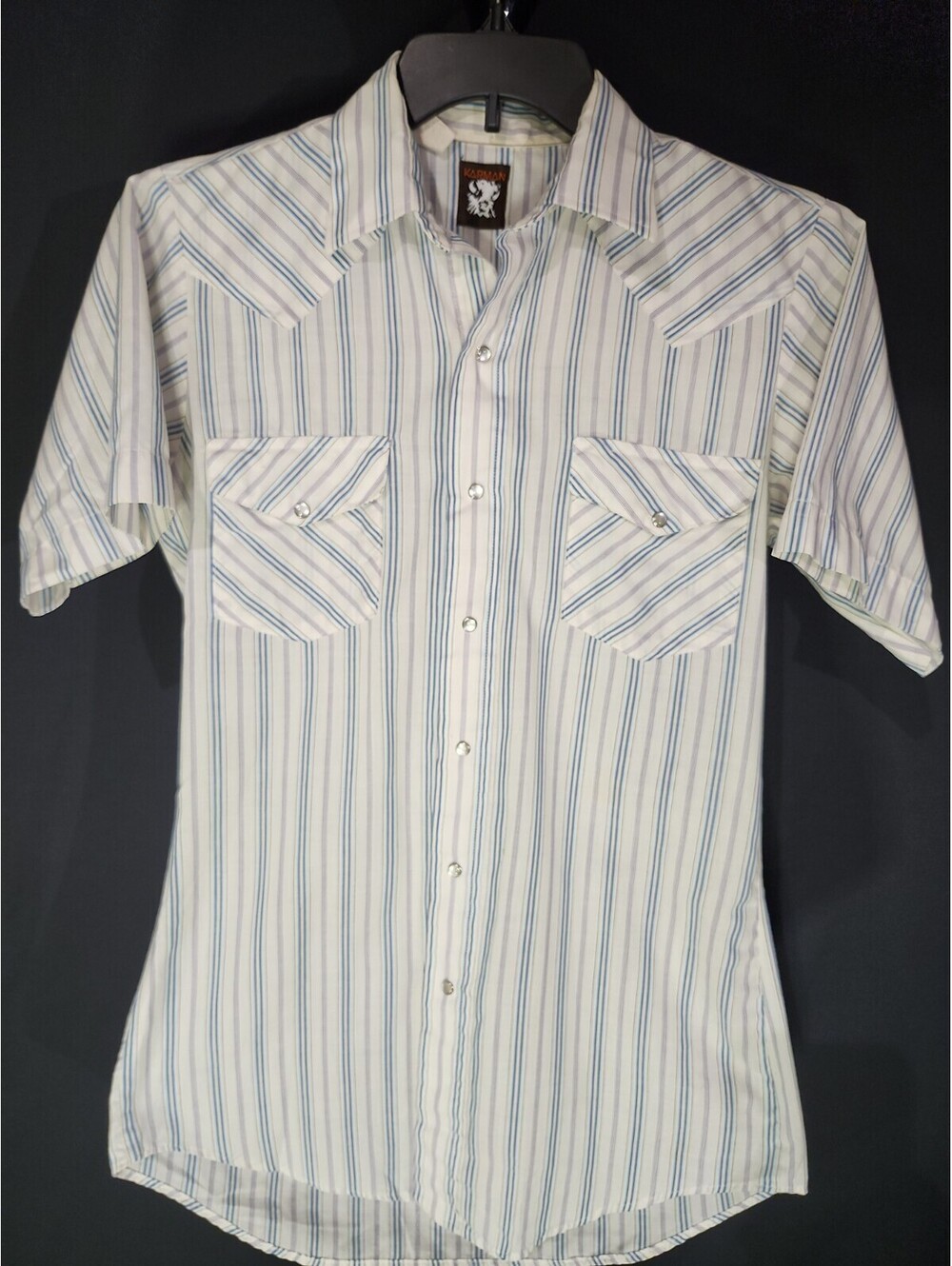 Karman Mens M Pearl Snap 80s Vintage Short Sleeve Striped Button Shirt 0254